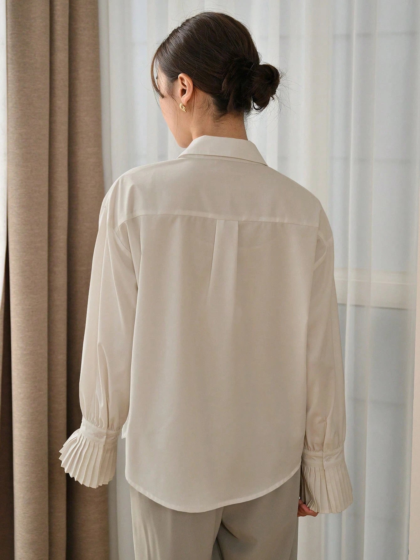 Women's Plain Long Sleeve Business Casual Shirt shein
