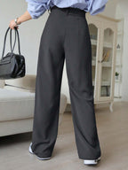 DAZY Plain Color Straight Fit Casual Business Dress Pants shein