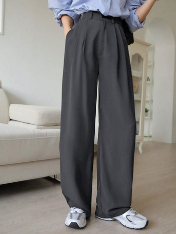DAZY Plain Color Straight Fit Casual Business Dress Pants