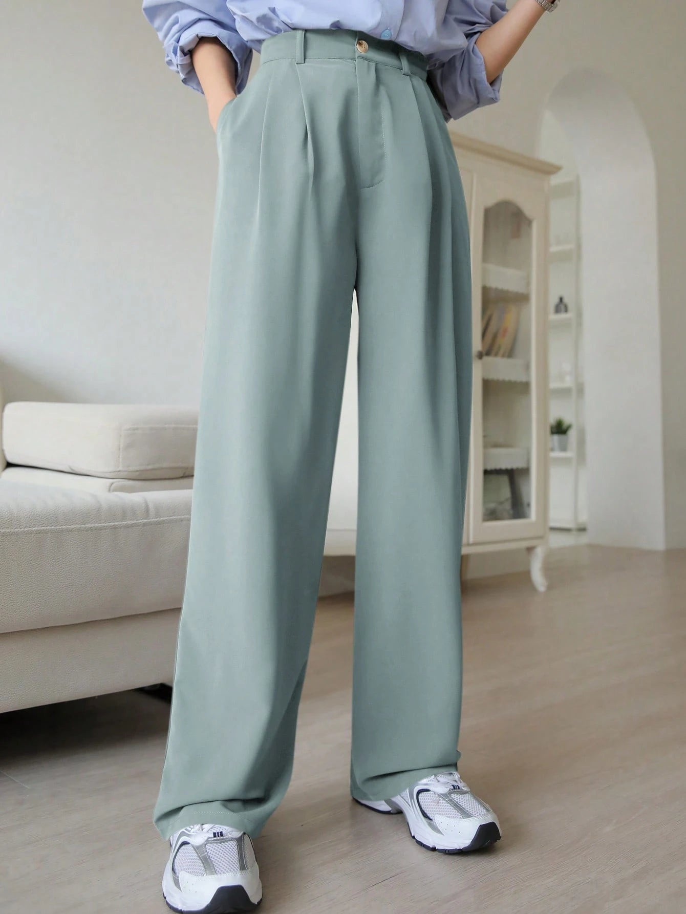 DAZY Plain Color Straight Fit Casual Business Dress Pants