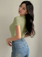 DAZY Women's Solid Color Crew Neck Fitted Short Sleeve Undershirt Summer Preppy Tops shein