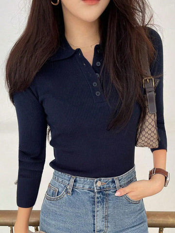 DAZY Women's Polo Neck Half Placket Sweater