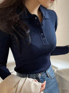 DAZY Women's Polo Neck Half Placket Sweater shein