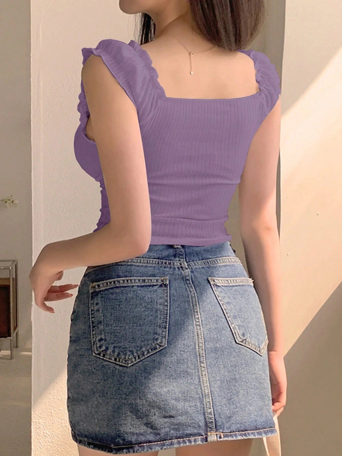 Women's Solid Color Sweetheart Neck Ruched Fitted Long Sleeve T-Shirt