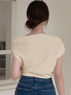 DAZY Solid Asymmetrical Neck Batwing Sleeve Tee shein