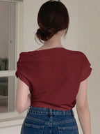 DAZY Solid Asymmetrical Neck Batwing Sleeve Tee shein
