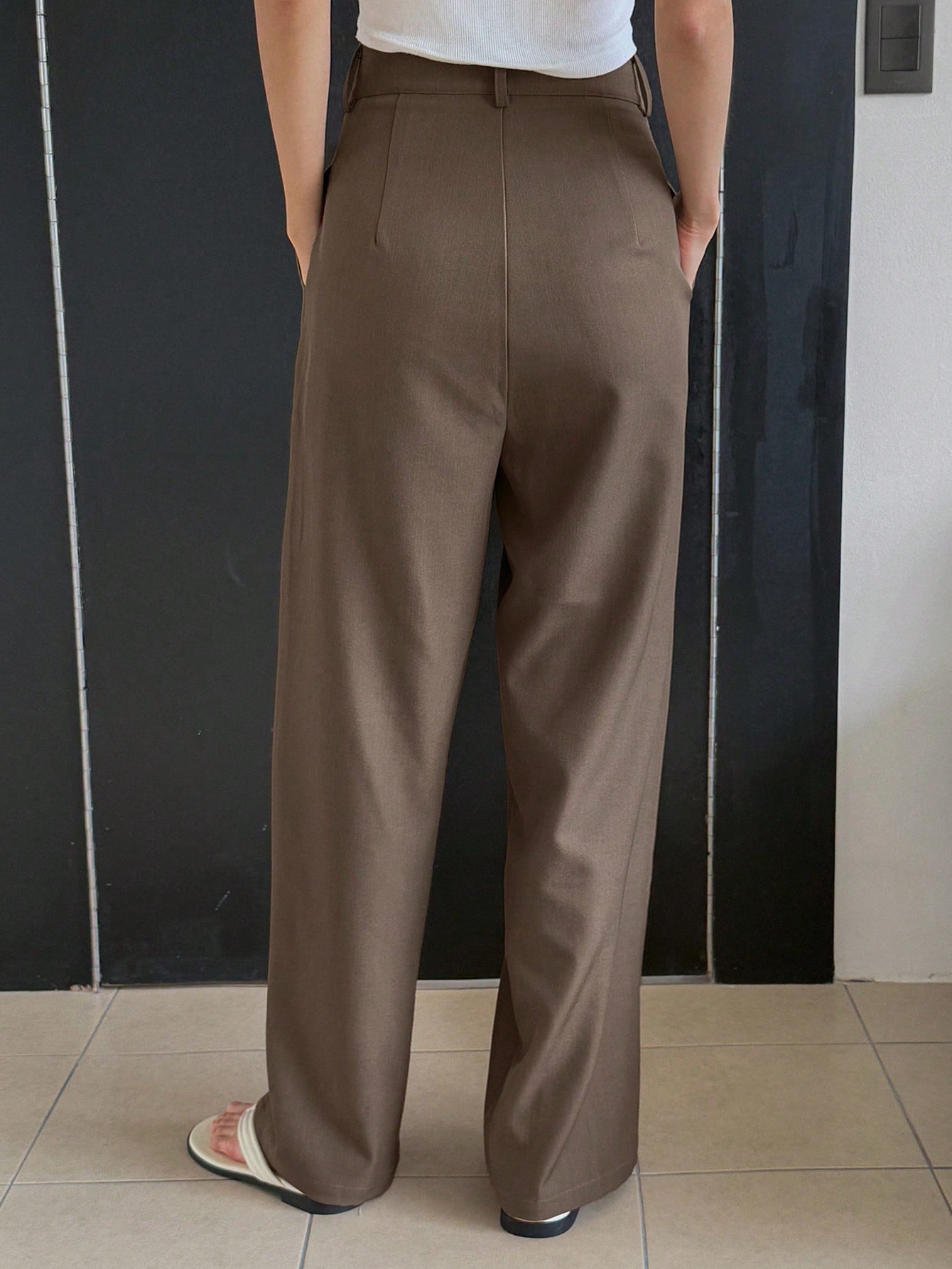 DAZY Plain Color Straight Fit Casual Business Dress Pants shein