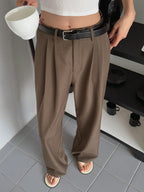 DAZY Plain Color Straight Fit Casual Business Dress Pants shein