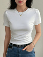 DAZY Women's Solid Color Crew Neck Fitted Short Sleeve Undershirt Summer Preppy Tops shein