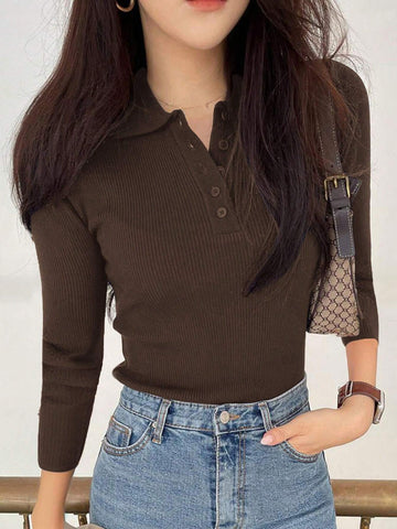 DAZY Women's Polo Neck Half Placket Sweater