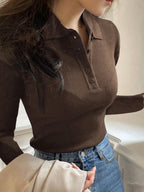 DAZY Women's Polo Neck Half Placket Sweater shein
