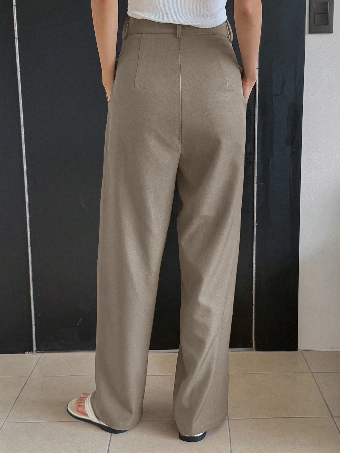DAZY Plain Color Straight Fit Casual Business Dress Pants shein