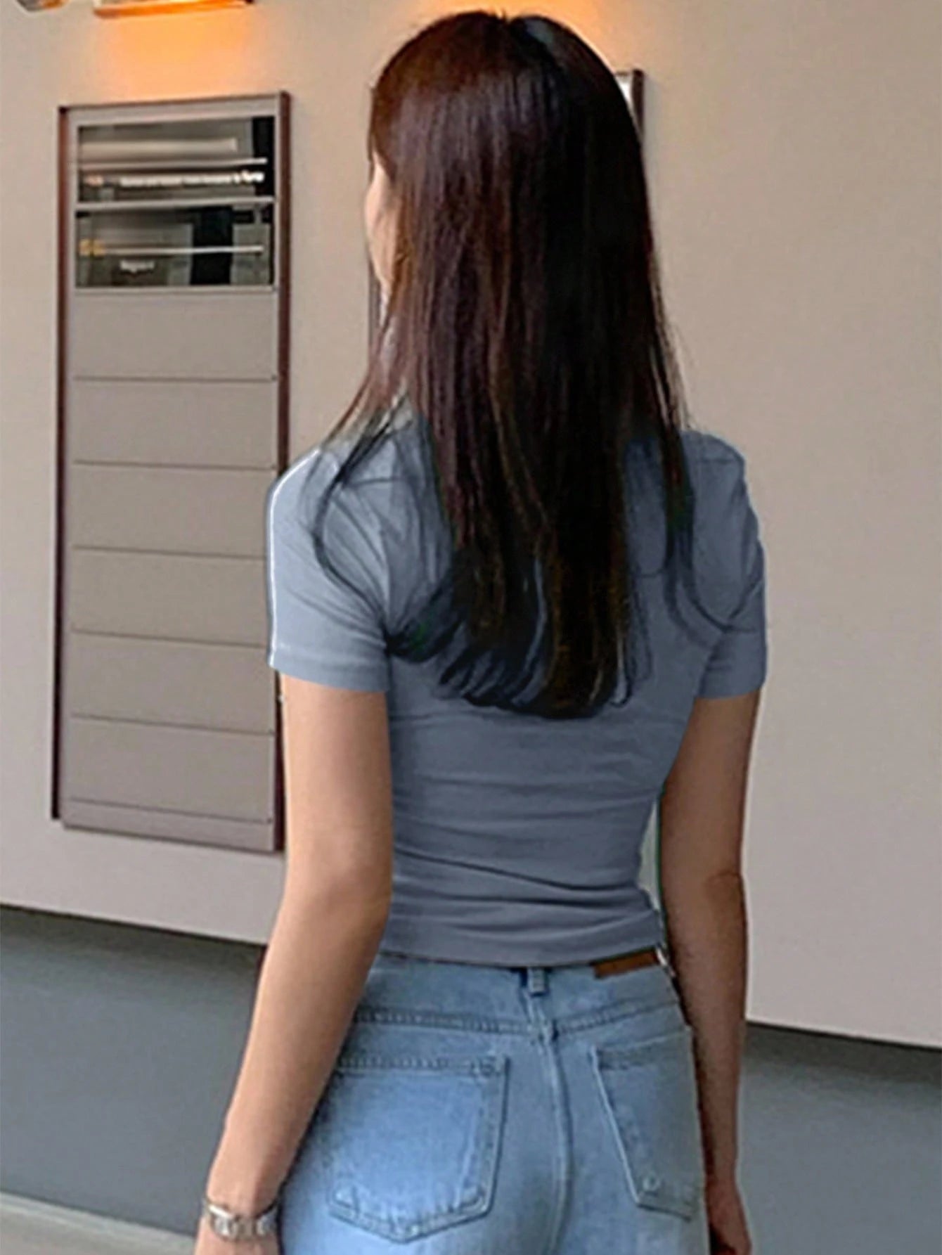 DAZY Women's Solid Color Mesh Patchwork Slim Fit Short Sleeve T-Shirt