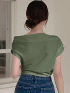 DAZY Solid Asymmetrical Neck Batwing Sleeve Tee shein