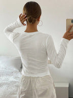 Women's Polka Dot Slim Fit Casual Round Neck Long Sleeve Top shein