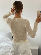 Women's Polka Dot Slim Fit Casual Round Neck Long Sleeve Top shein