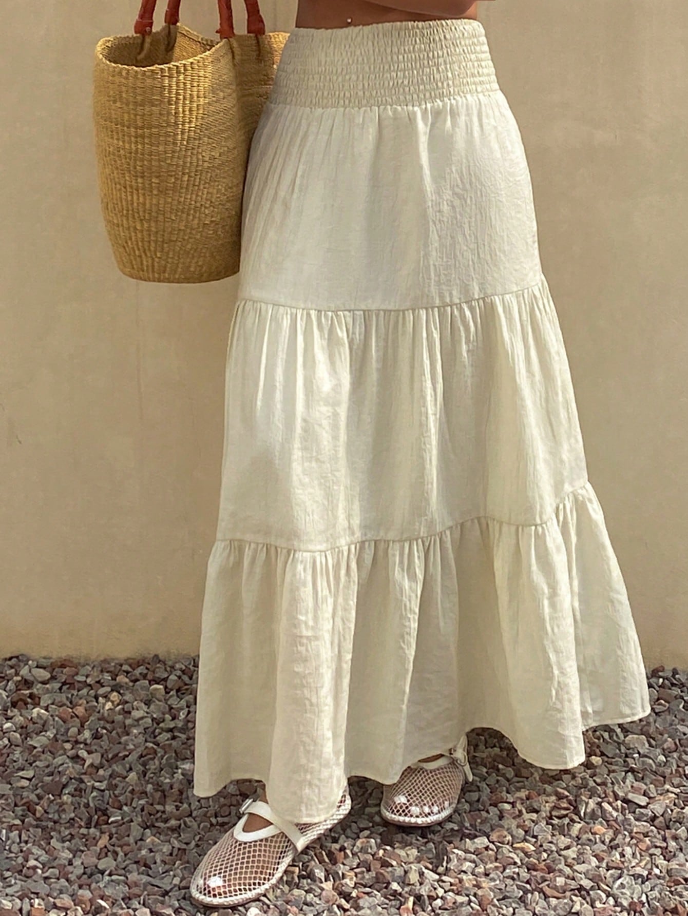 DAZY Women's Lightweight Summer Vacation Solid Color Textured Ruffle Hem Skirt