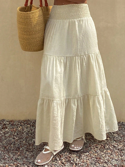 DAZY Women's Lightweight Summer Vacation Solid Color Textured Ruffle Hem Skirt