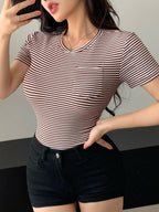 DAZY Women's Solid Color Crew Neck Fitted Short Sleeve Undershirt Summer Preppy Tops shein