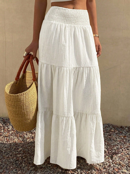 DAZY Women's Lightweight Summer Vacation Solid Color Textured Ruffle Hem Skirt