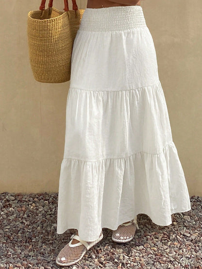 DAZY Women's Lightweight Summer Vacation Solid Color Textured Ruffle Hem Skirt