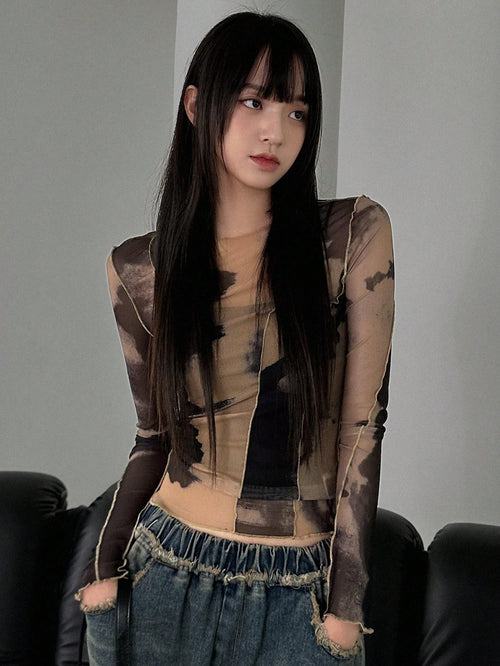 DAZY Tie-Dye See-Through Top Sheer shein