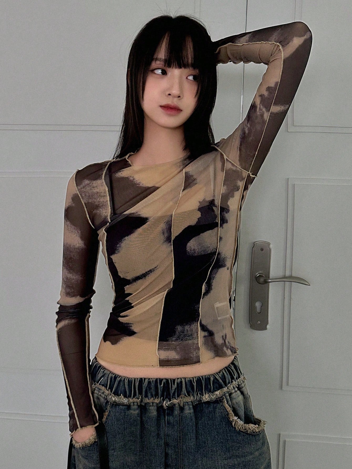 DAZY Tie-Dye See-Through Top Sheer shein