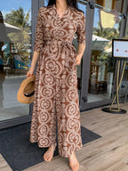 DAZY Women's Vacation Floral Print 3/4 Sleeve Palazzo Jumpsuit shein