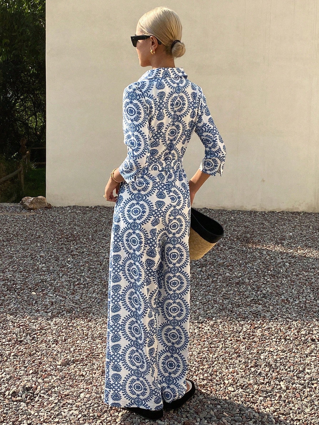 DAZY Women's Vacation Floral Print 3/4 Sleeve Palazzo Jumpsuit shein