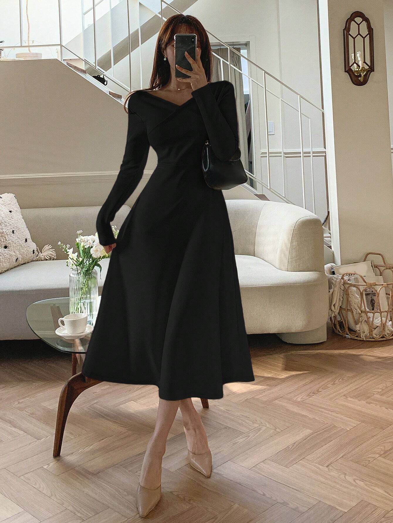 DAZY V-Neck Long Sleeve Dress Shein