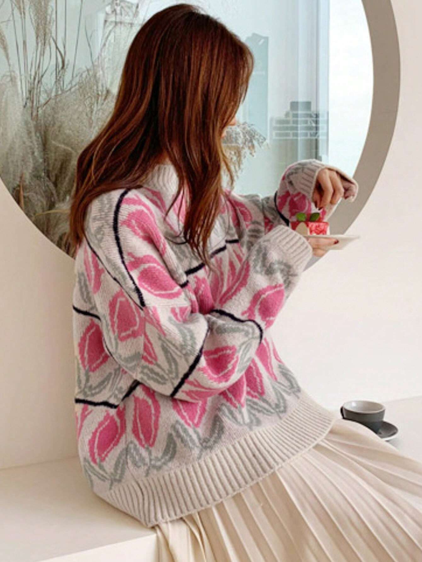 DAZY flower Pattern Drop Shoulder Sweater shein