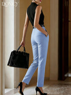Women's Mid-High Waist Zipper Fly Pocket Fashion Business Casual Trousers shein