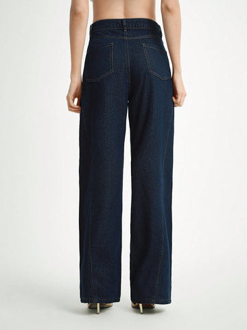 Daynim Women's Solid Color Casual Denim Jeans Wide Leg Jeans