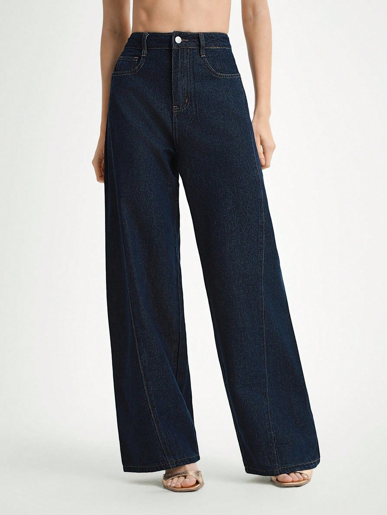 Daynim Women's Solid Color Casual Denim Jeans Wide Leg Jeans