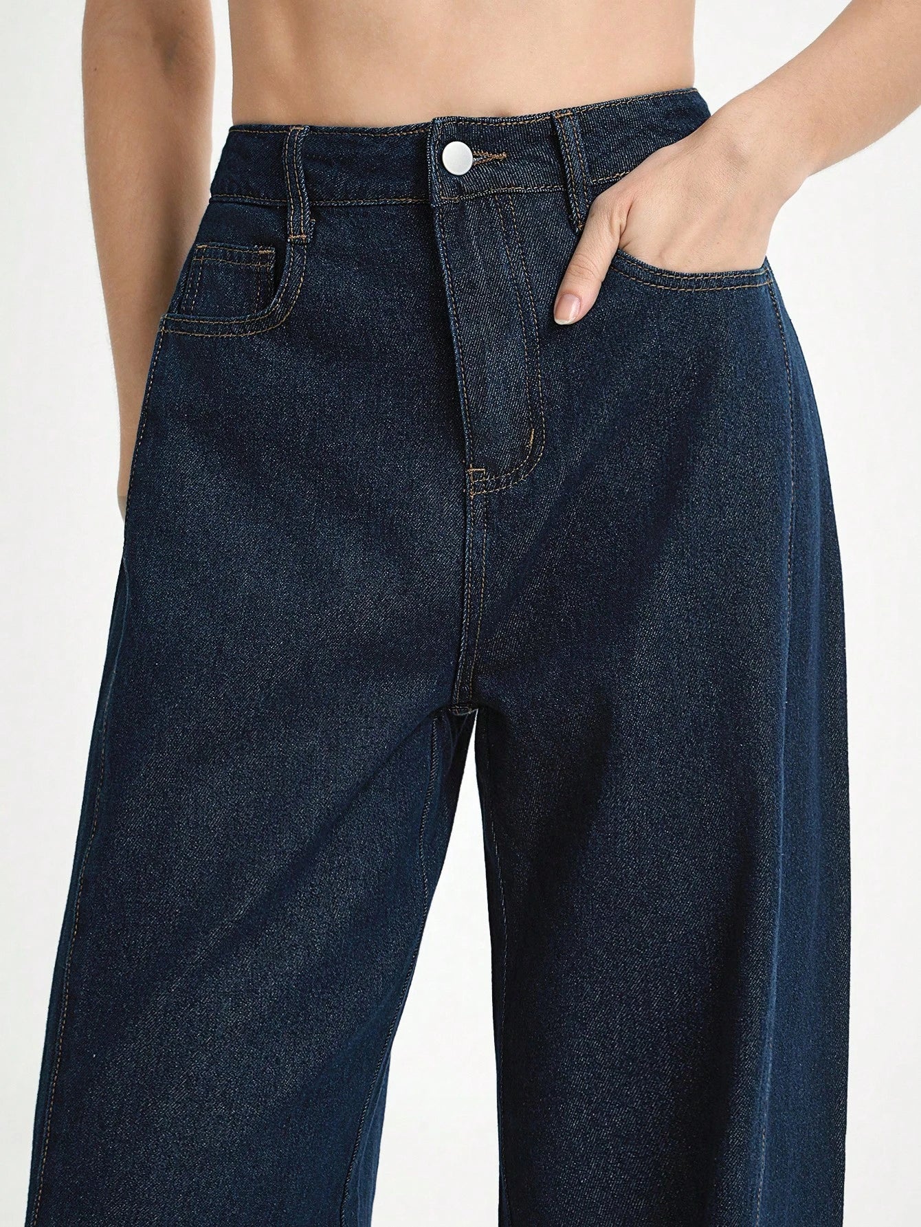 Daynim Women's Solid Color Casual Denim Jeans Wide Leg Jeans