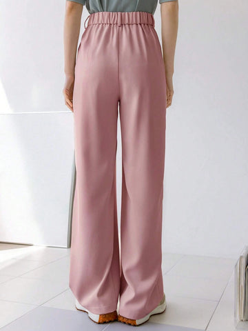 Dazy-Less Kpop Solid Plicated Detail Straight Leg Pants shein