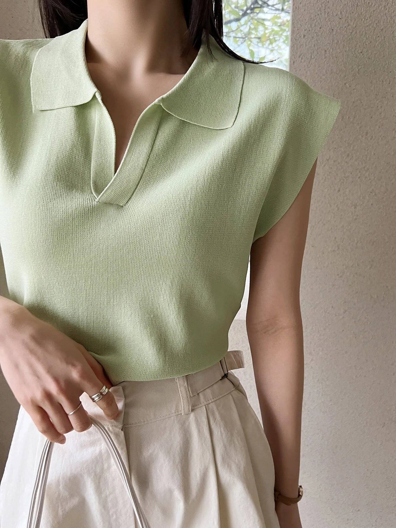 Dazy-Less Solid Cap Sleeve Knit Top shein