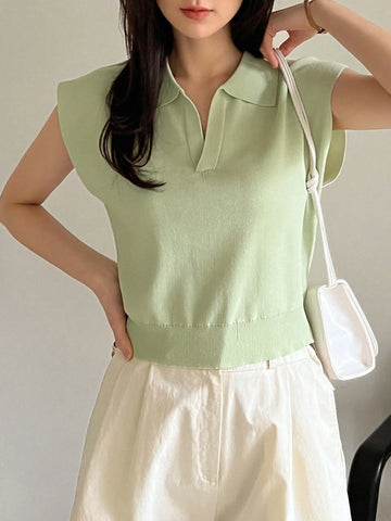 Dazy-Less Solid Cap Sleeve Knit Top
