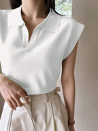 Dazy-Less Solid Cap Sleeve Knit Top shein