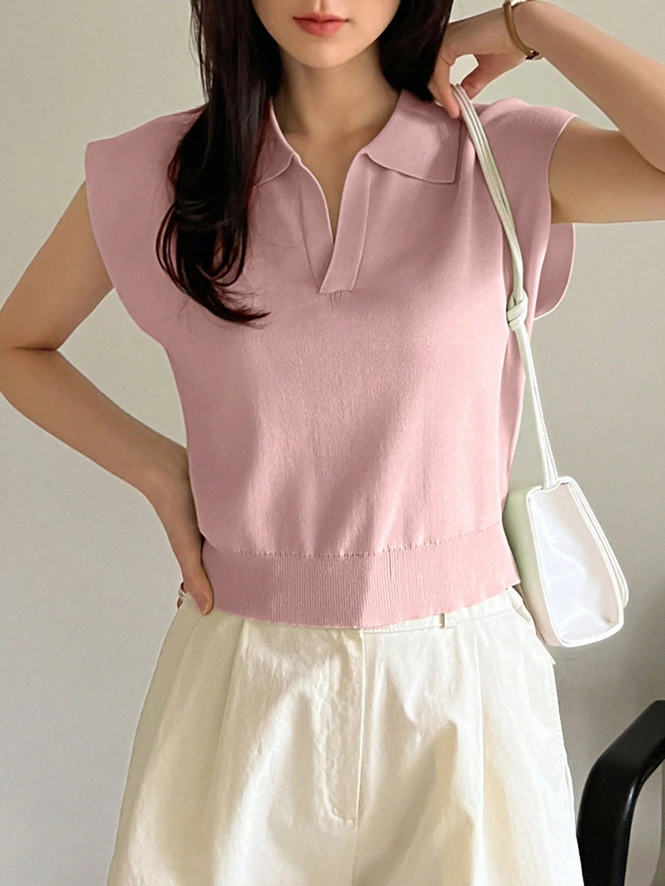 Dazy-Less Solid Cap Sleeve Knit Top shein