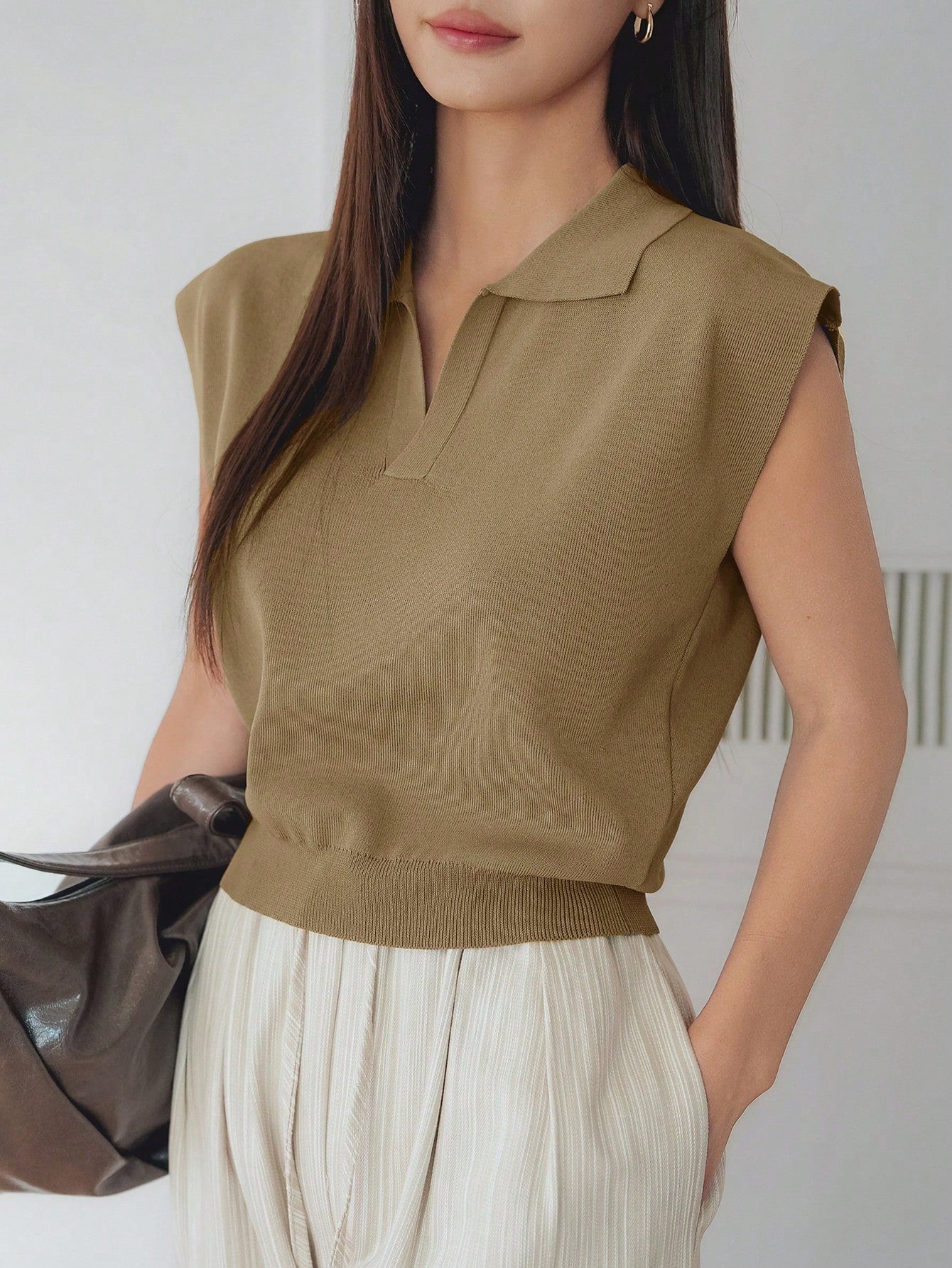 Dazy-Less Solid Cap Sleeve Knit Top shein