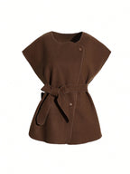 Women's Solid Color Waist Belt Design Business Casual Wool Blend Jacket shein