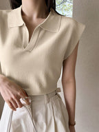Dazy-Less Solid Cap Sleeve Knit Top shein