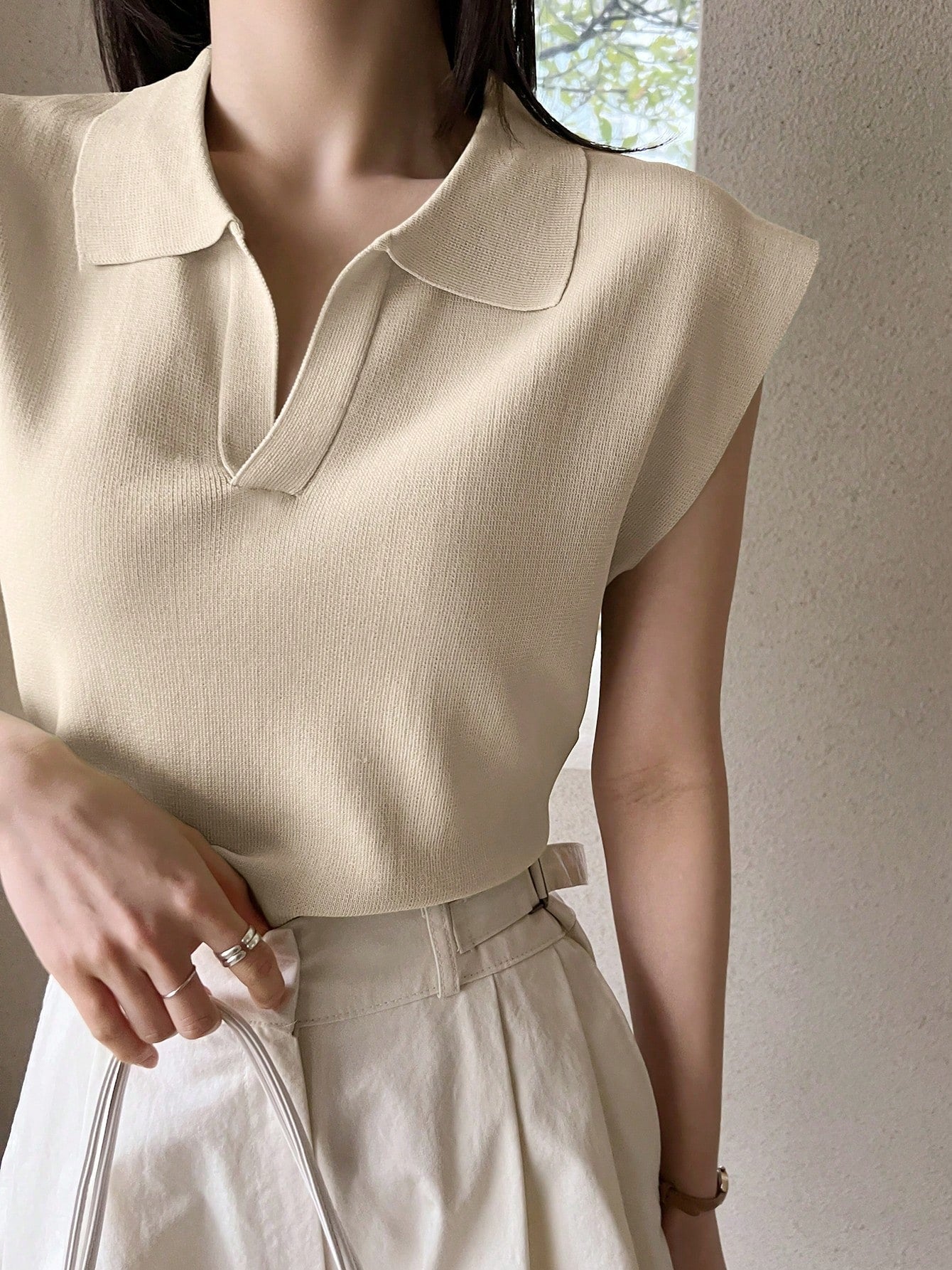 Dazy-Less Solid Cap Sleeve Knit Top shein