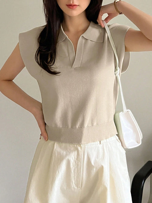 Dazy-Less Solid Cap Sleeve Knit Top shein