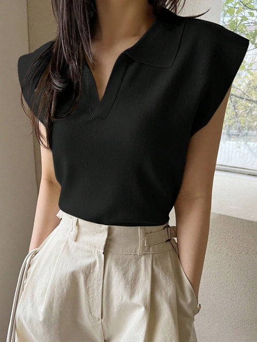 Dazy-Less Solid Cap Sleeve Knit Top shein