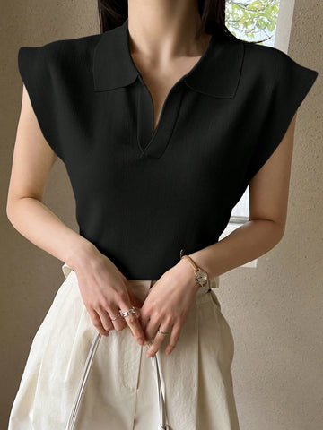 Dazy-Less Solid Cap Sleeve Knit Top