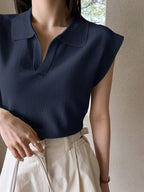 Dazy-Less Solid Cap Sleeve Knit Top shein