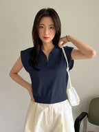Dazy-Less Solid Cap Sleeve Knit Top shein