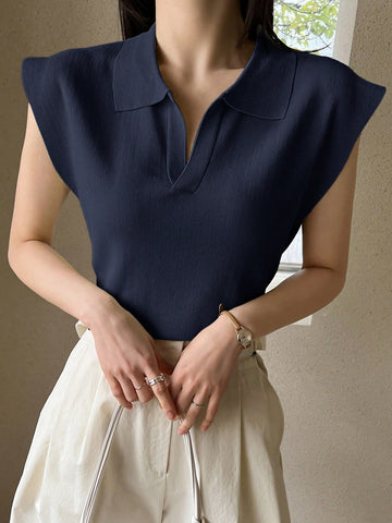 Dazy-Less Solid Cap Sleeve Knit Top